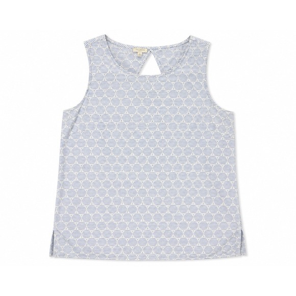 Talbots Tops - Talbots Medium Blue White Embroidered Stripe Sleeveless Tank Top Keyhole Cotton